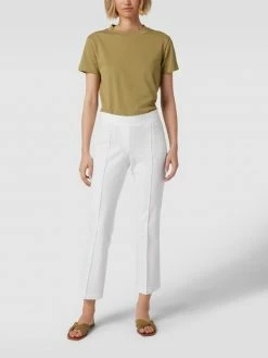 Cambio Cropped Straight Fit Stoffhose Mit Lochstickereien Modell 'Ranee' - Weiß